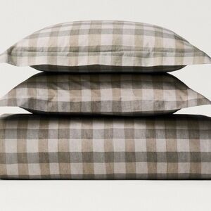 Plaid Checkered Bedding Set - Taupe and Brown